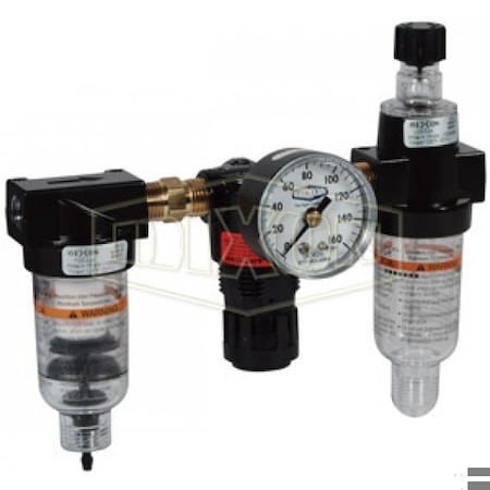 Dixon Wilkerson by Miniature Combination Unit with Guard, 1/4 in Port, 20 SCFM Flow Rate, Polycarbonate Bo C03-02A